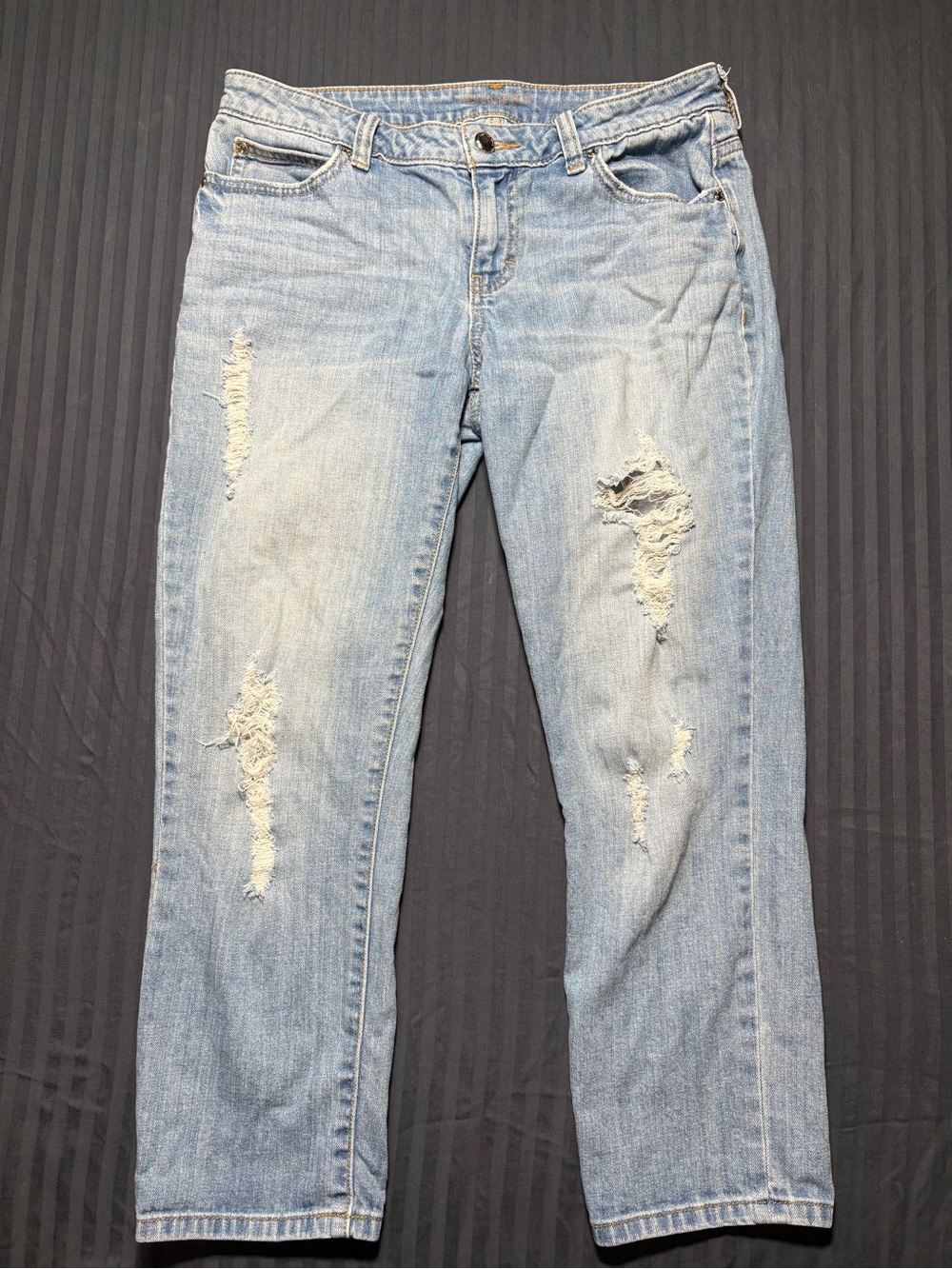Jennifer Lopez Light Blue Distressed Boyfriend Jeans